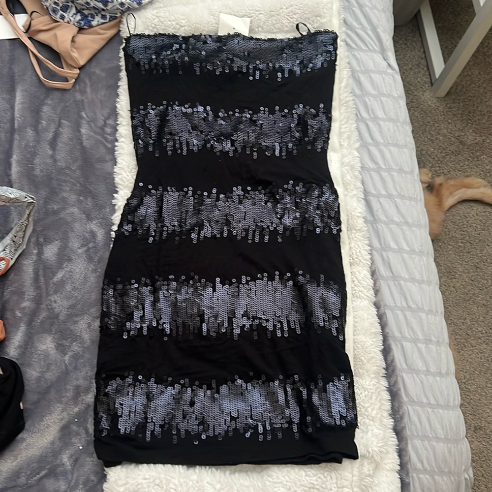strapless sequence mini dress